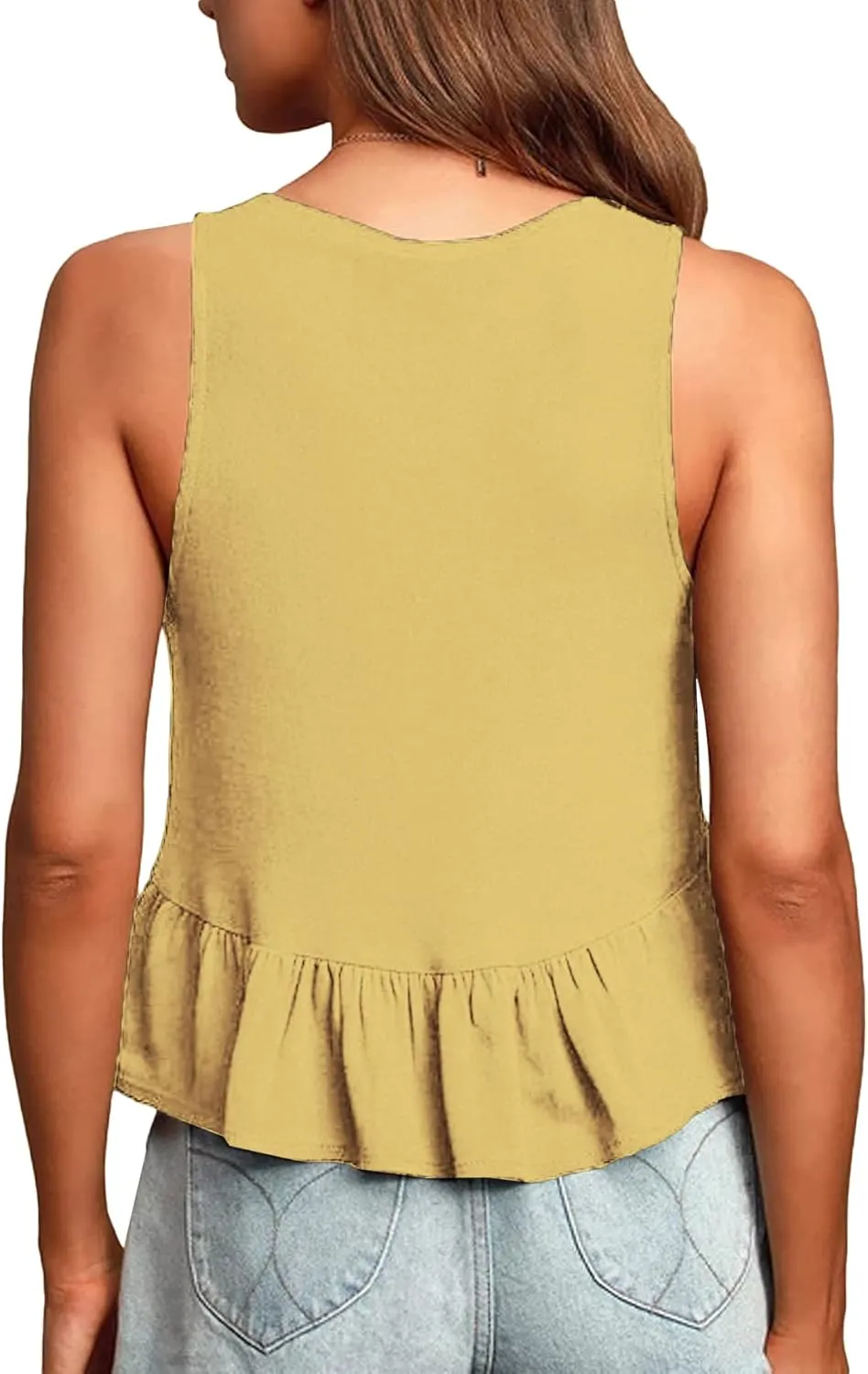 LYANER Women's Casual V Neck Peplum Ruffle Hem Sleeveless Babydoll Tank Top