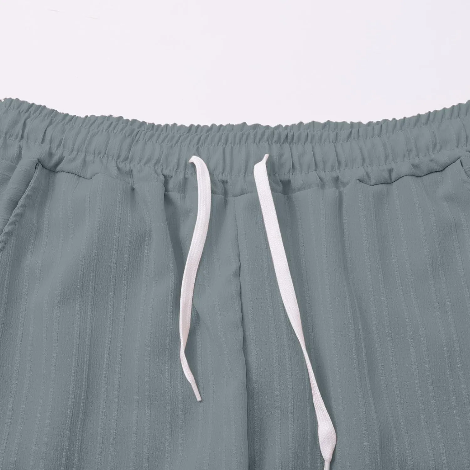Men Linen Pants Lightweight Solid Vertical Striped Slacks Drawstring Straight Leg Casual Pant Vacation Beach Trousers