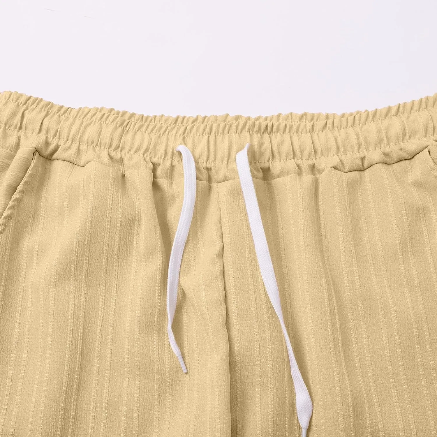 Men Linen Pants Lightweight Solid Vertical Striped Slacks Drawstring Straight Leg Casual Pant Vacation Beach Trousers