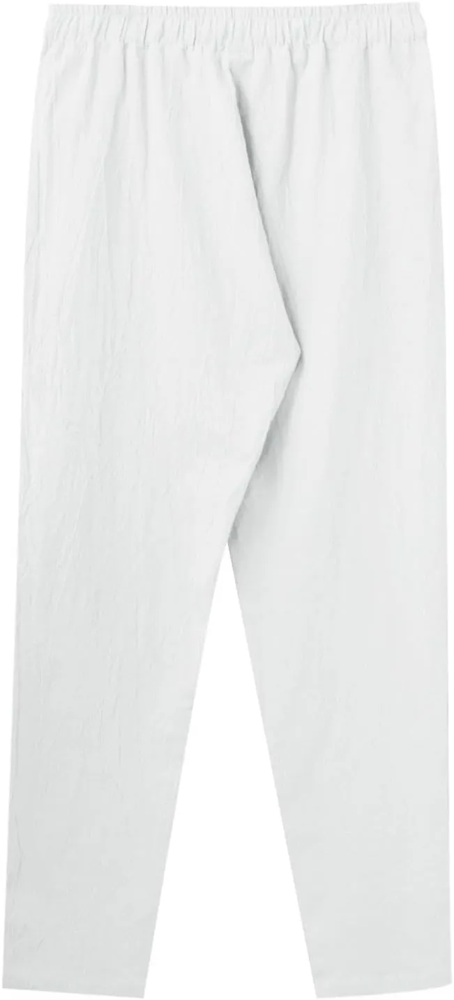 Men Linen Pants Solid Causal Pant Outdoor Vacation Beach Trousers Lightweight Open Bottom Waist Slacks for Summer