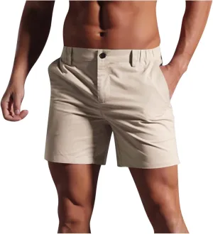 Men's Cargo Shorts Fashion Solid Color Dressy Casual Short Pants Slim Fit Sweatpants Beach 5''Pants with Pocket