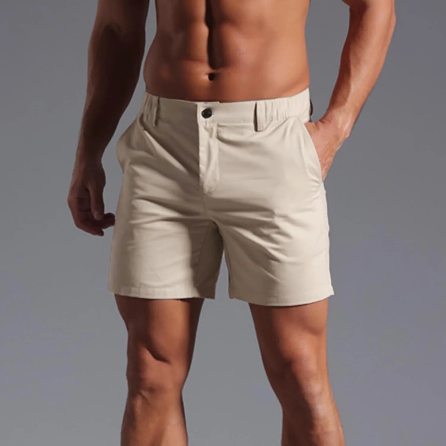 Men's Cargo Shorts Fashion Solid Color Dressy Casual Short Pants Slim Fit Sweatpants Beach 5''Pants with Pocket