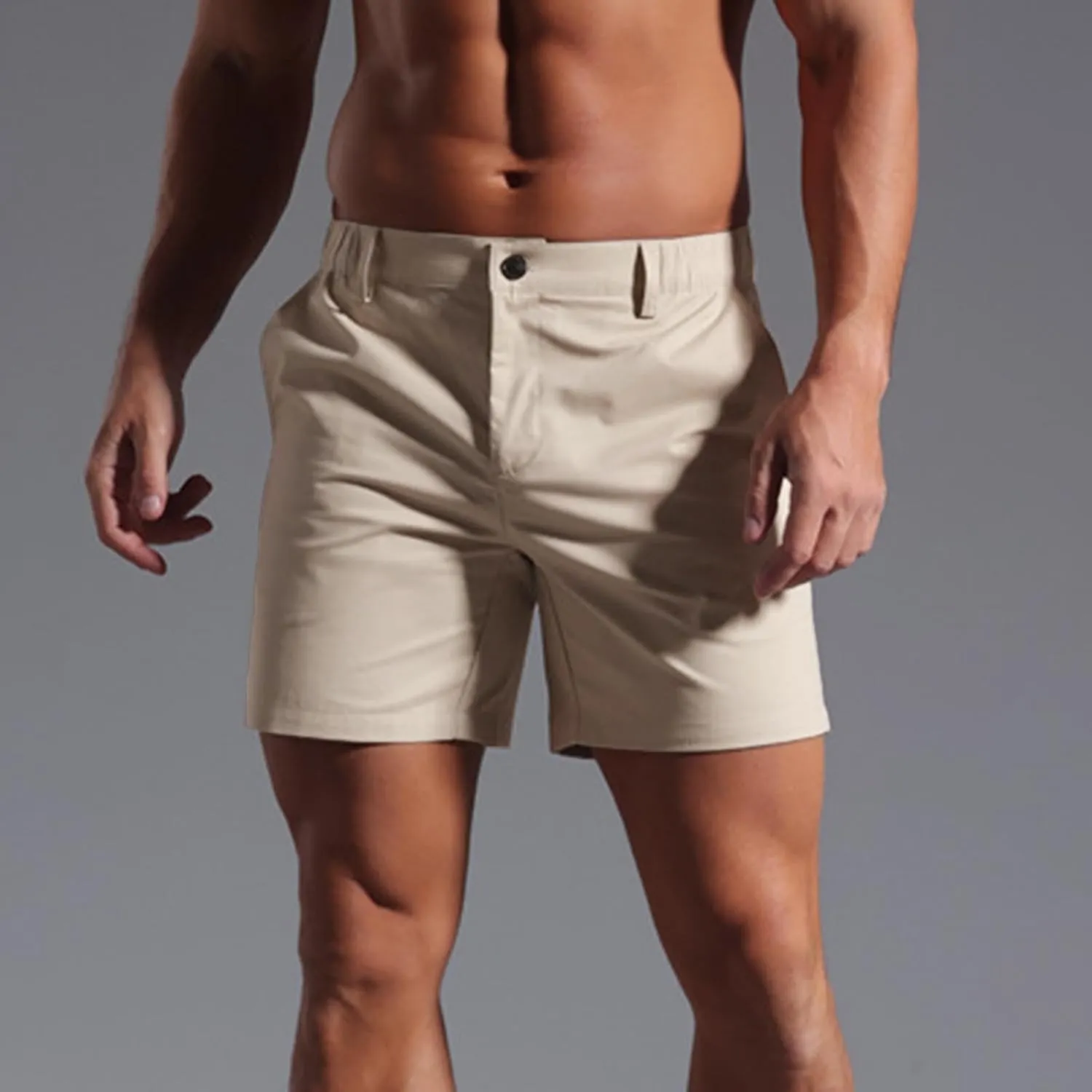 Men's Cargo Shorts Fashion Solid Color Dressy Casual Short Pants Slim Fit Sweatpants Beach 5''Pants with Pocket