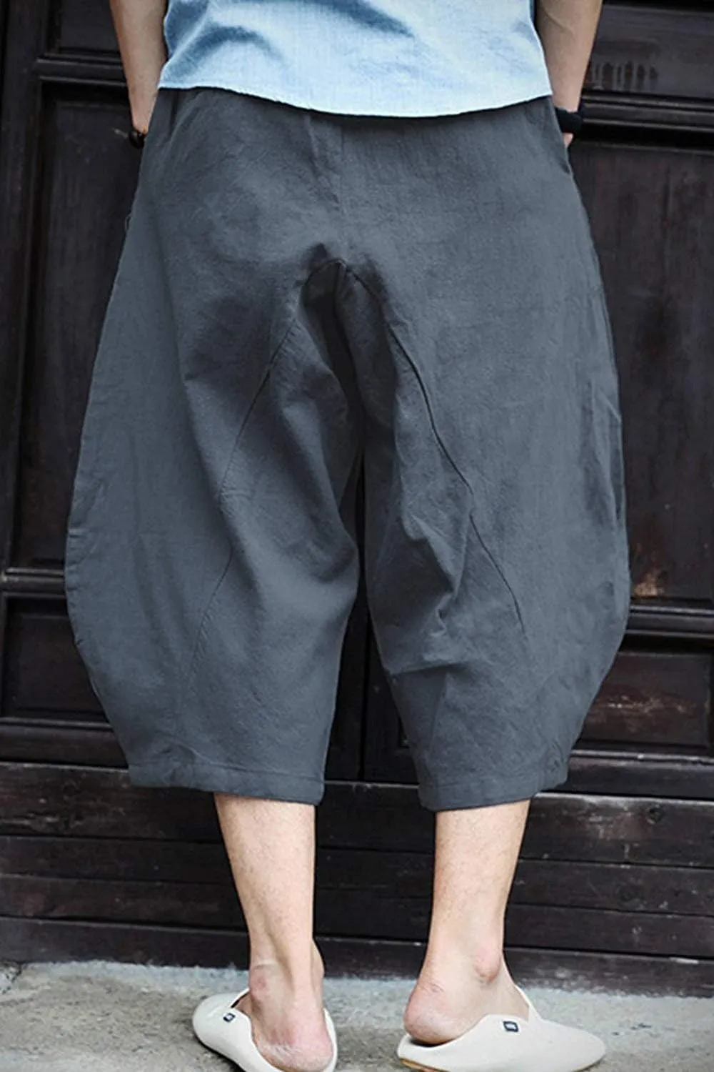 Mens Casual Baggy Cotton Linen Pocket Lounge Harem Pants Beach Long Shorts