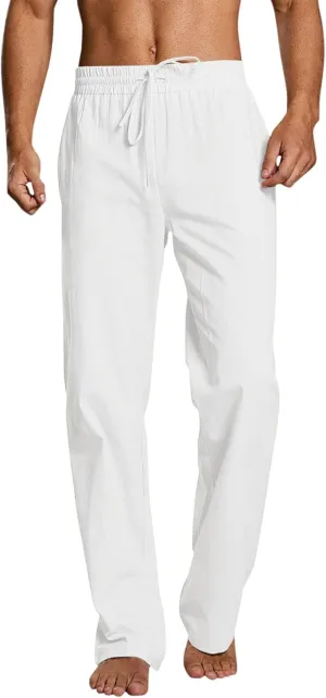 Men's Drawstring Linen Pants Casual Elastic Waist Summer Trousers Slim Fit Comfy Holiday Yoga Pants with Pockets 2025