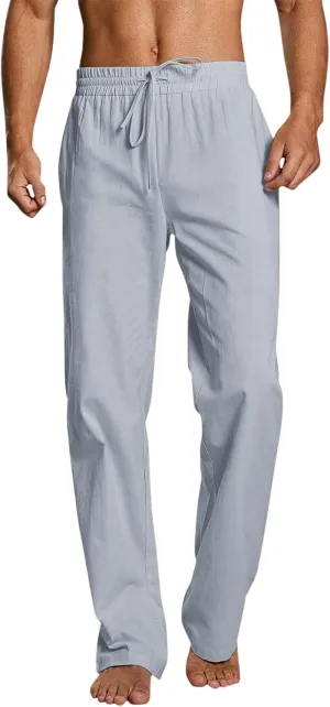 Men's Drawstring Linen Pants Casual Elastic Waist Summer Trousers Slim Fit Comfy Holiday Yoga Pants with Pockets 2025