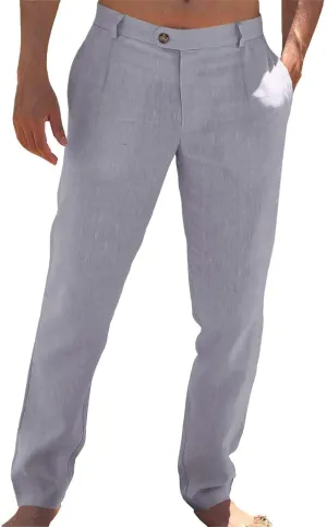 Mens Dress Casual Pants Plain Flat Front Pant Lightweight Beach Slacks Outdoor Fashion Summer Trouser with Pockets
