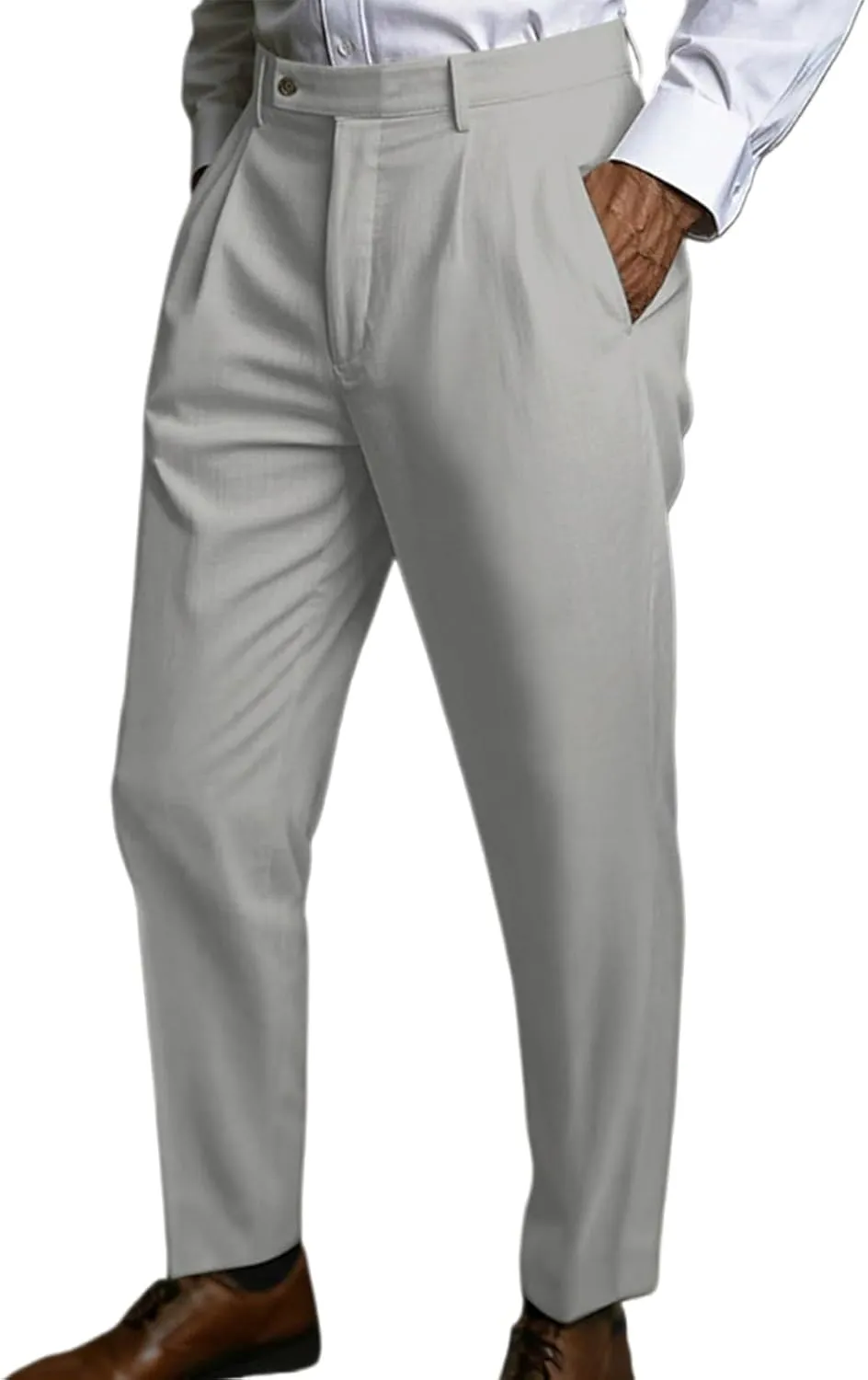 Mens Dress Casual Pants Plain Flat Front Pant Lightweight Beach Slacks Outdoor Fashion Summer Trouser with Pockets