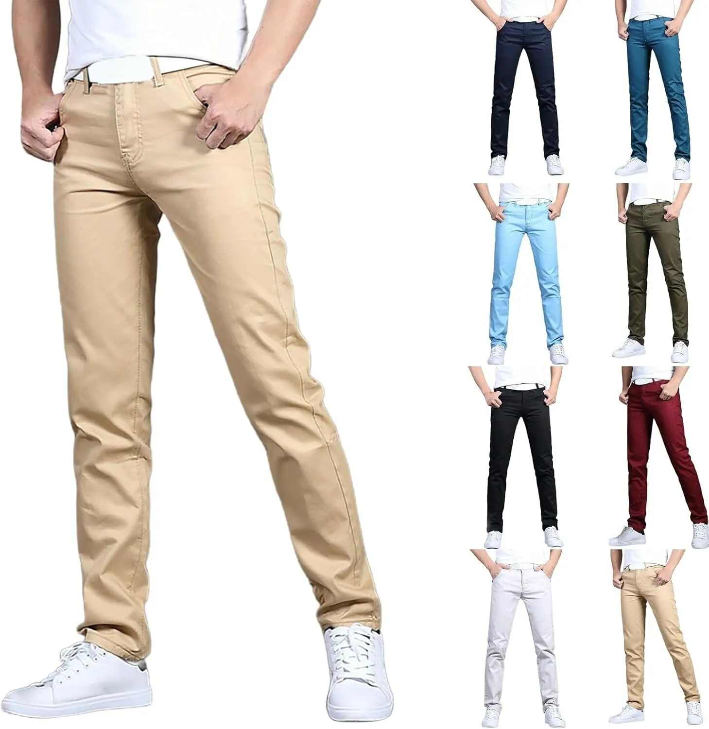 Mens Dress Slacks Plain Straight Leg Casual Pants Outdoor Trendy Open Bottom Summer Fashion Trousers with Pockets