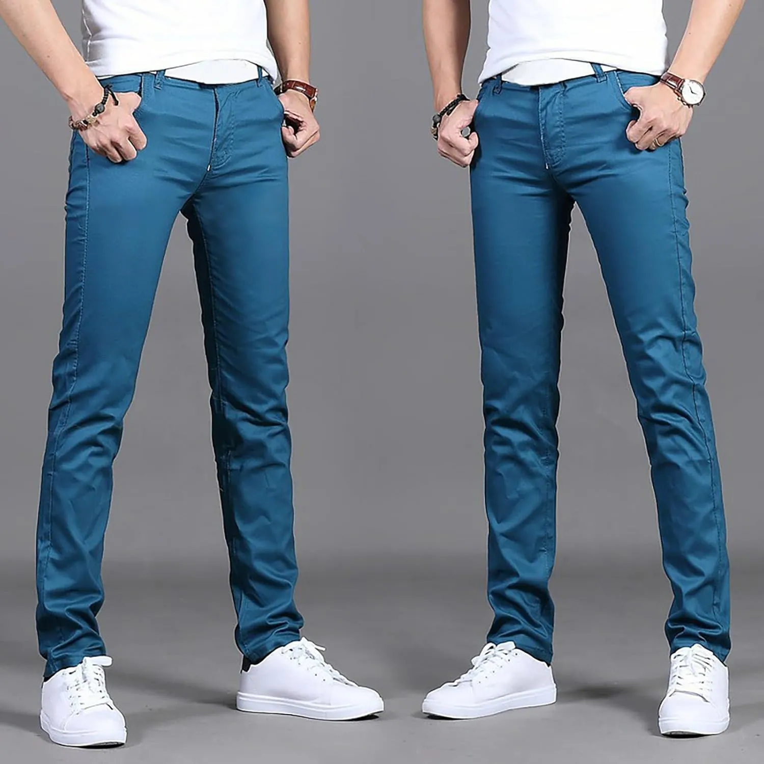Mens Dress Slacks Plain Straight Leg Casual Pants Outdoor Trendy Open Bottom Summer Fashion Trousers with Pockets