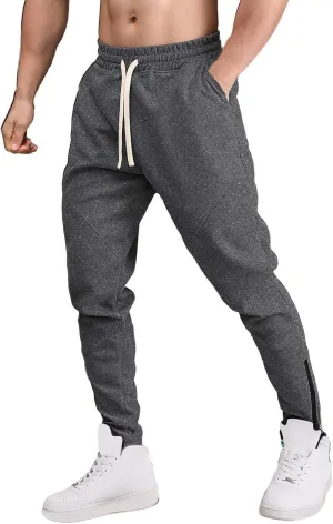 Mens Heavyweight Fleece Tapered Jogger Sweatpants with Zipper Ankle Casual Slim Fit Gym Sport Running Workout Athletic Pants