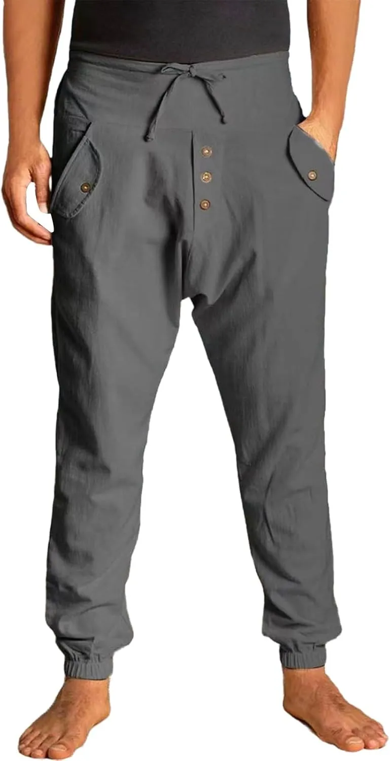 Men's High Waisted Pants Summer Casual Linen Pants Trendy Solid Drawstring Elastic Trousers Outdoor Vacation Slacks