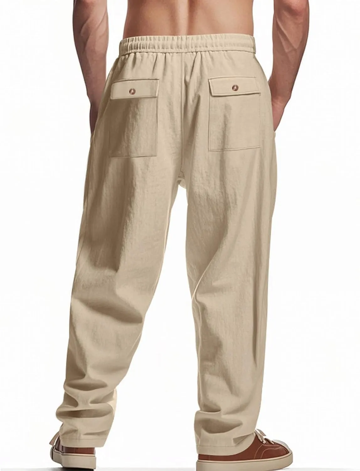 Men's Linen Pants 2 Pack Casual Pant Multipack Summer Outdoor Vacation Beach Trousers Open Bottom Slacks with Pockets