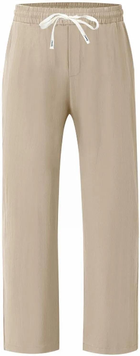 Men's Linen Pants 2 Pack Casual Pant Multipack Summer Outdoor Vacation Beach Trousers Open Bottom Slacks with Pockets