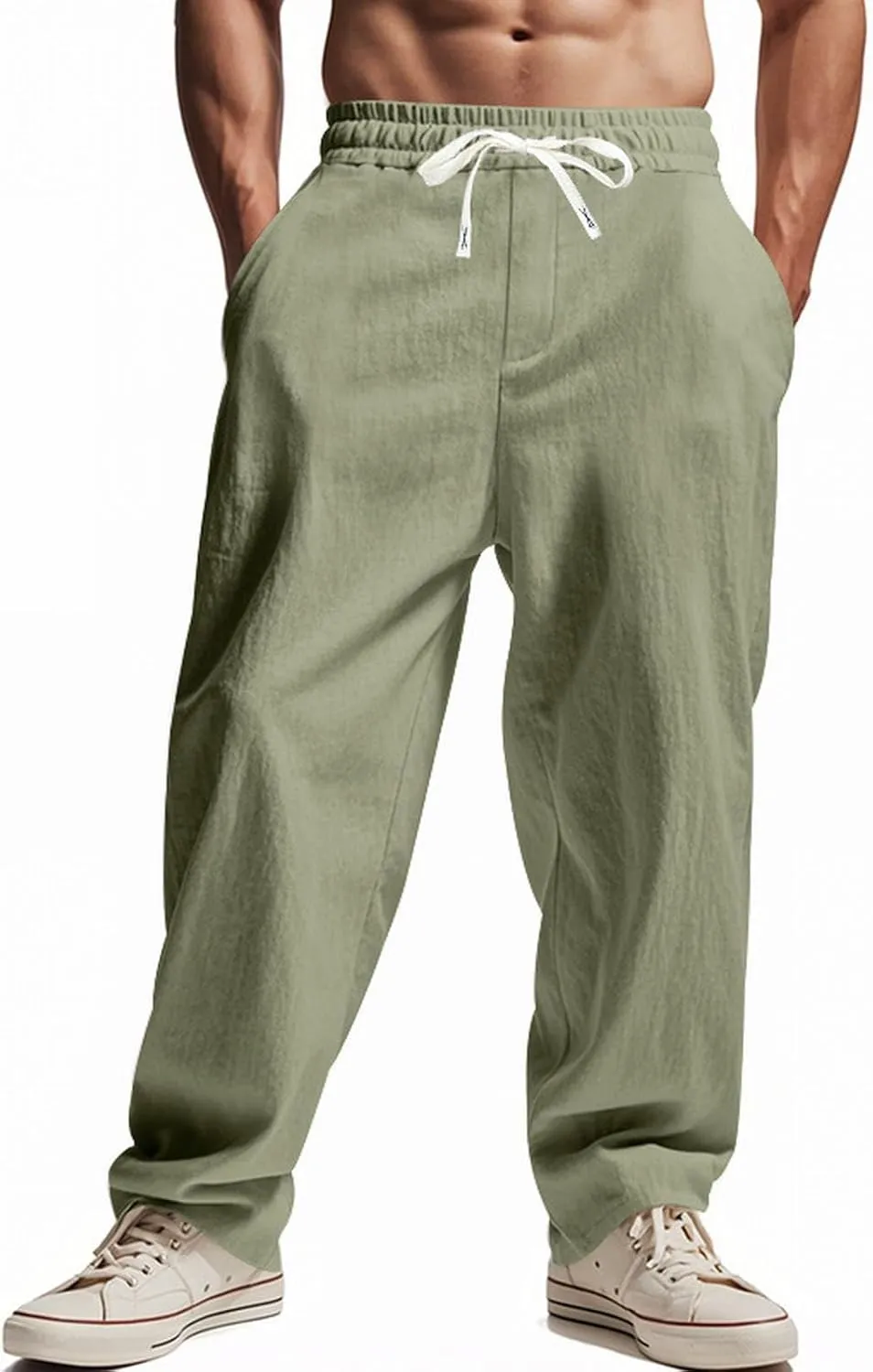 Men's Linen Pants 2 Pack Casual Pant Multipack Summer Outdoor Vacation Beach Trousers Open Bottom Slacks with Pockets