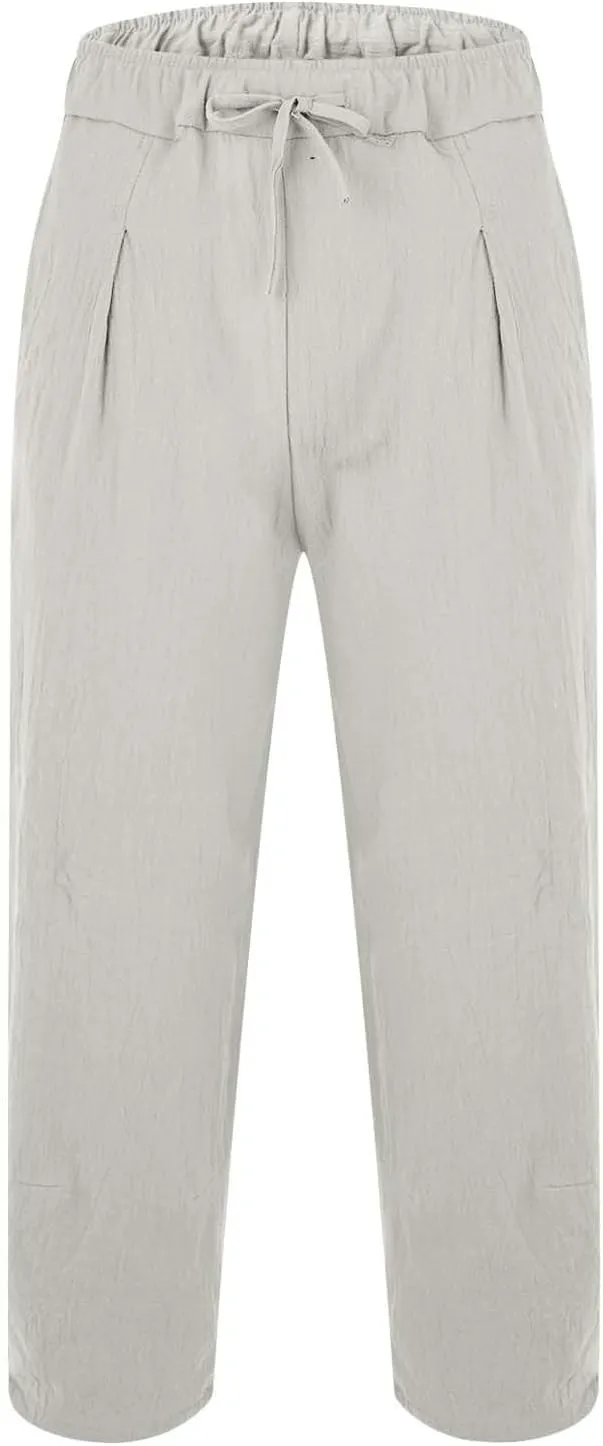 Men's Linen Pants Plus Size Plain Casual Pant Summer Outdoor Vacation Beach Trousers Lightweight Open Bottom Slacks