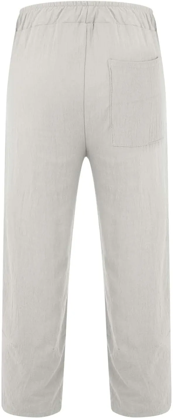 Men's Linen Pants Plus Size Plain Casual Pant Summer Outdoor Vacation Beach Trousers Lightweight Open Bottom Slacks