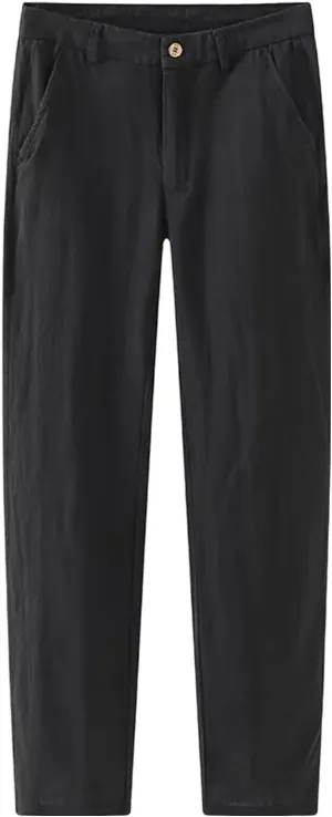Mens Linen Pants Summer Straight Leg Business Casual Trousers Outdoor Vacation Plain Lightweight Slacks with Pocket