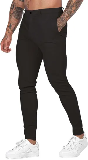 Mens Slim Fit Dress Pants Casual Business Office Work Skinny Suit Pants Comfort Flat-Front Stretch Chino Tapered Straight Leg Golf Dress Pants Slacks Trousers Dark Gray