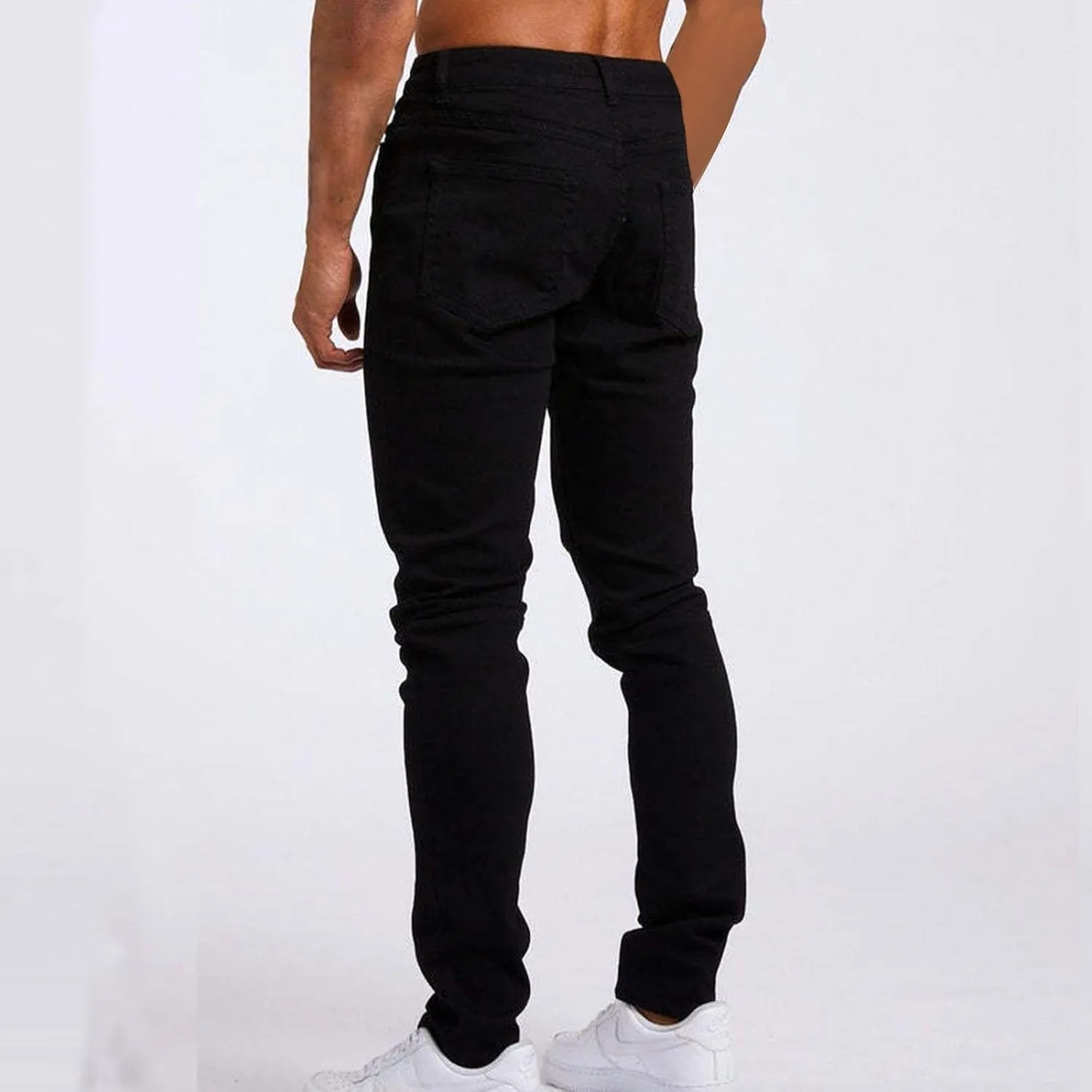Mens Slim Fit Stretch Skinny Jeans Casual Jogger Pants Ripped Destroyed Stretchy Knee Holes Tapered Leg Denim Sweatpants