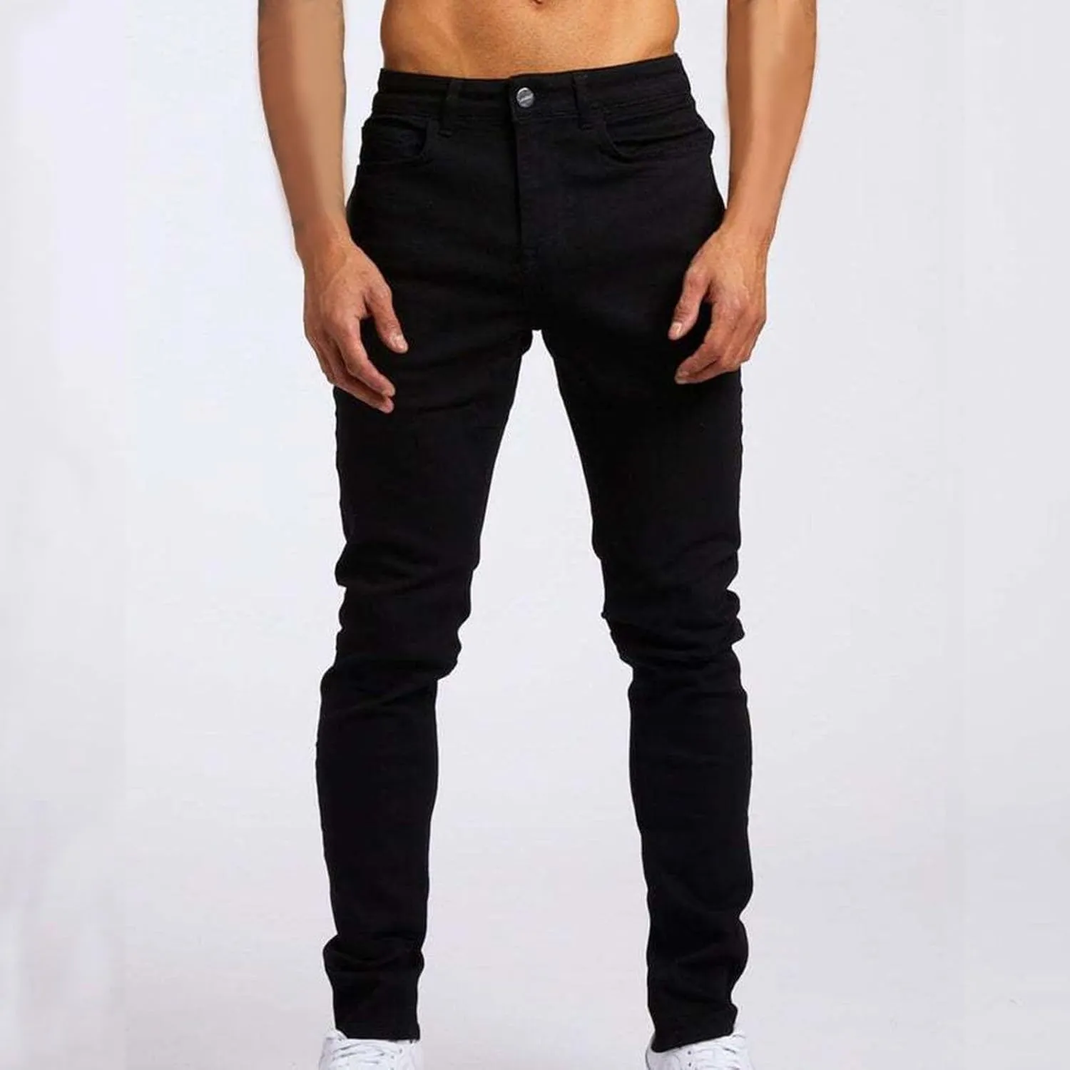 Mens Slim Fit Stretch Skinny Jeans Casual Jogger Pants Ripped Destroyed Stretchy Knee Holes Tapered Leg Denim Sweatpants