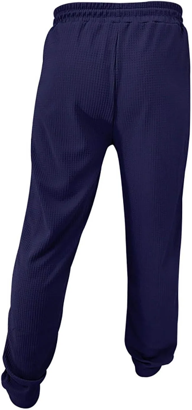 Men's Waffle Pants Textured Dress Slacks Summer Straight Leg Flat Front Sweatpants Drawstring Waist Loose Fit Trouser