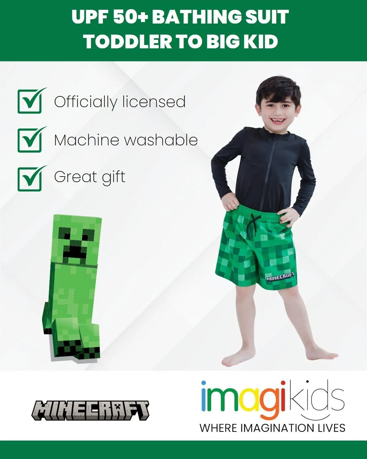 Minecraft UPF 50  Swim Trunks Bathing Suit Toddler to Big Kid Sizes (4T - 18-20)