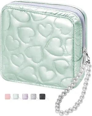 Mini Makeup Bag with Detachable Faux Pearl Chain: Cute & Compact Cosmetic Pouch for Purse, Multi-Functional Small Makeup Bag for Travel and Everyday Use-Mint