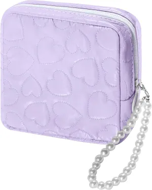 Mini Makeup Bag with Detachable Faux Pearl Chain: Cute & Compact Cosmetic Pouch for Purse, Multi-Functional Small Makeup Bag for Travel and Everyday Use-Purple