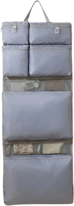 Multi-functional Compartment Travel Organizer, Space Saving Hanging Garment Bag, Foldable Organizer Hanging Bag for Travel, for Clothes Accessories, Shampoo, Toiletries (Grey, 8 in One)
