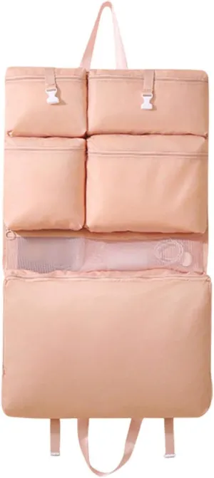 Multi-functional Compartment Travel Organizer, Space Saving Hanging Garment Bag, Foldable Organizer Hanging Bag for Travel, for Clothes Accessories, Shampoo, Toiletries (Pink, 6 in One)