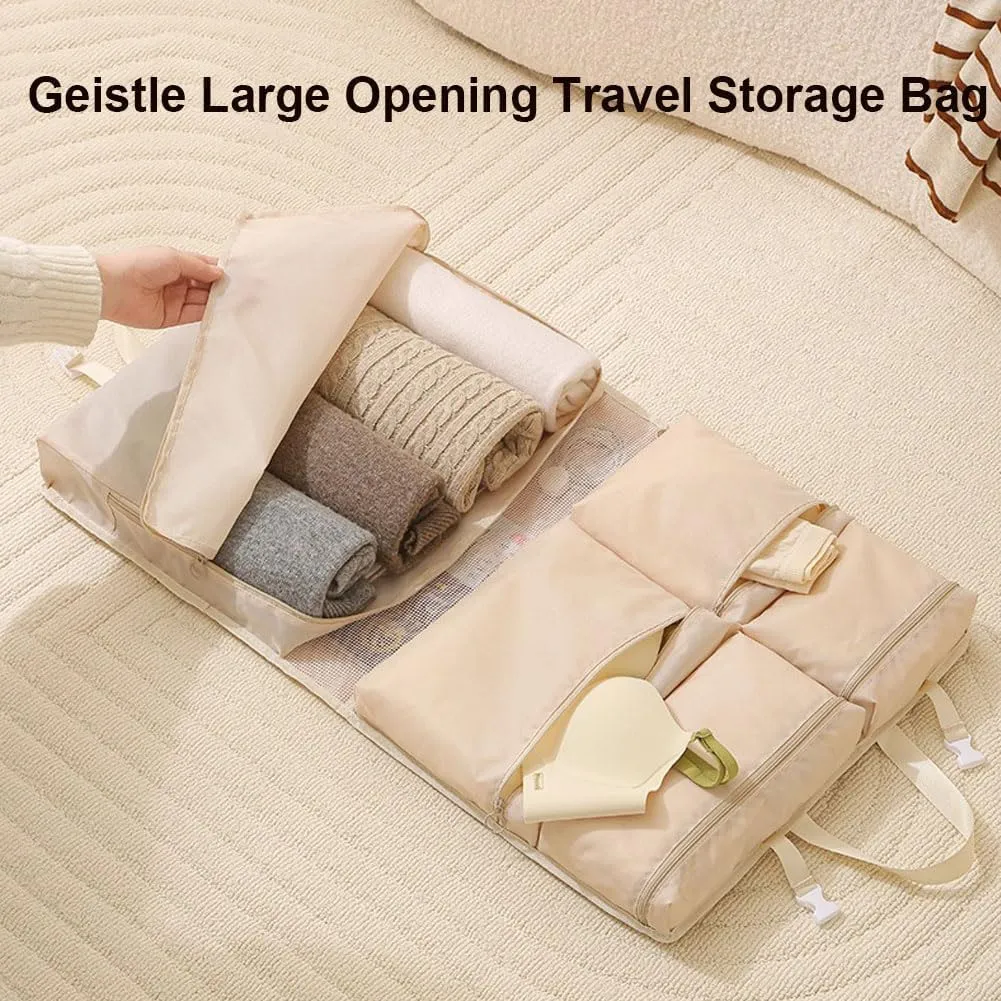Multi-functional Compartment Travel Organizer, Space Saving Hanging Garment Bag, Foldable Organizer Hanging Bag for Travel, for Clothes Accessories, Shampoo, Toiletries (Pink, 6 in One)