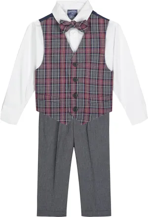Nautica Baby Boys' 4-Piece Suit Set with Dress Shirt, Vest, Pants, and Bow Tie