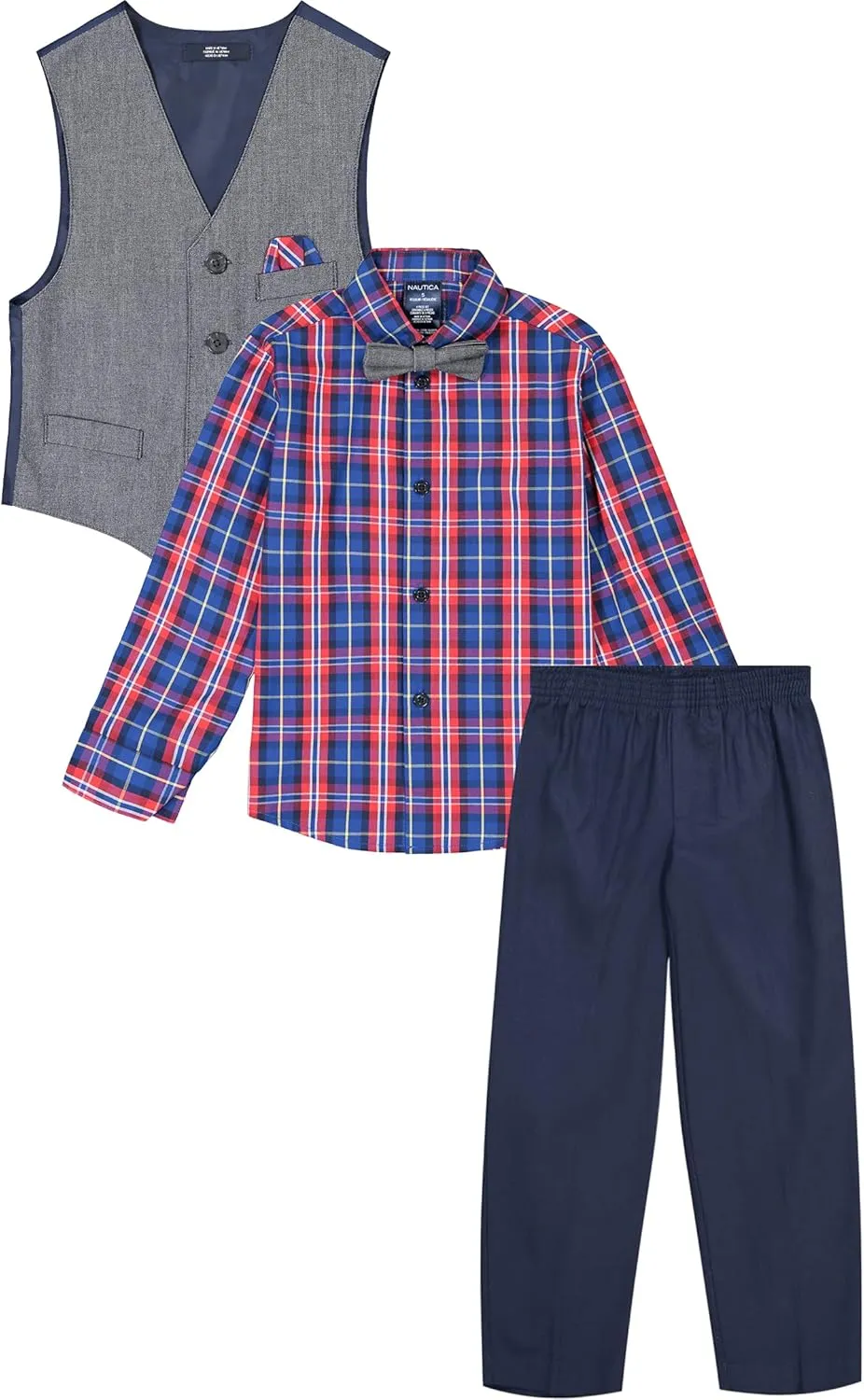 Nautica Baby Boys' 4-Piece Suit Set with Dress Shirt, Vest, Pants, and Bow Tie