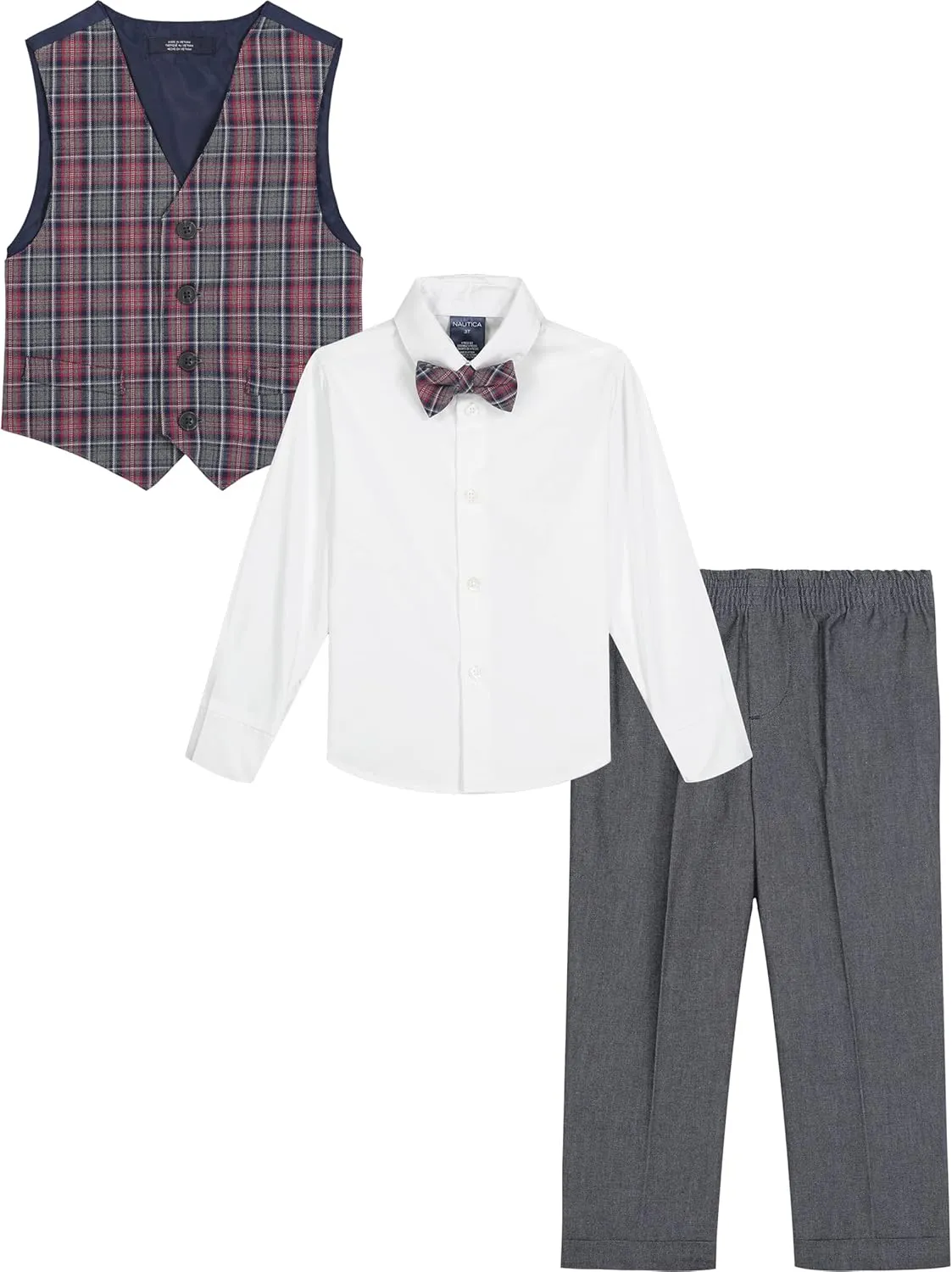 Nautica Baby Boys' 4-Piece Suit Set with Dress Shirt, Vest, Pants, and Bow Tie