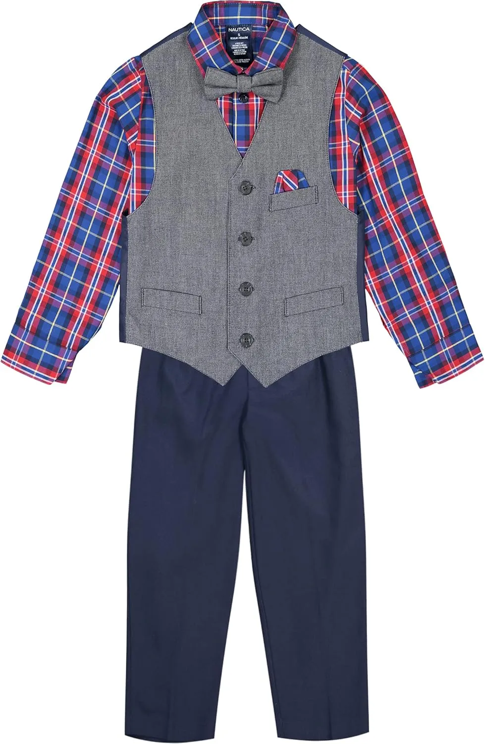 Nautica Baby Boys' 4-Piece Suit Set with Dress Shirt, Vest, Pants, and Bow Tie