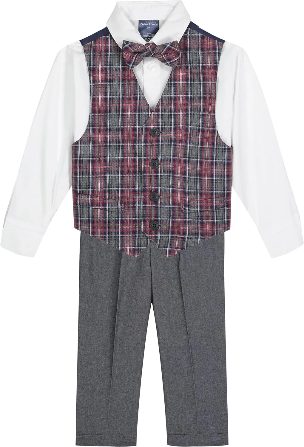 Nautica Baby Boys' 4-Piece Suit Set with Dress Shirt, Vest, Pants, and Bow Tie