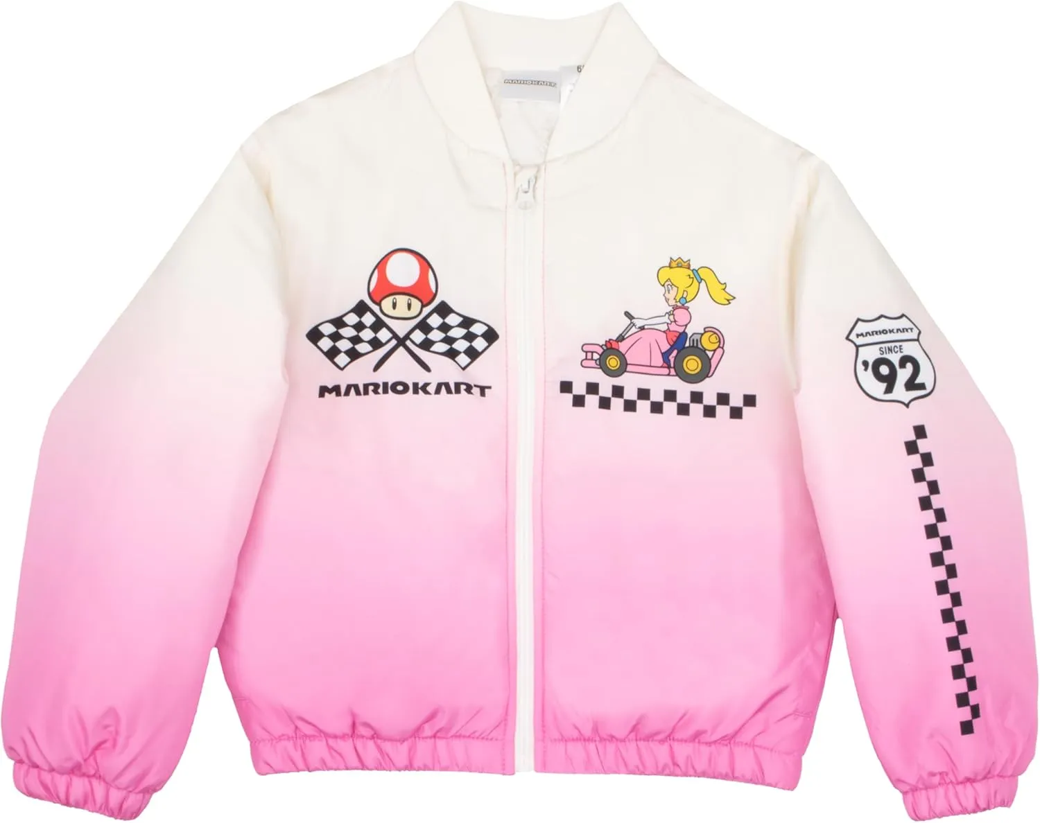 Nintendo Mariokart Princess Peach Girls Varsity Bomber Jacket - Zip-Up Casual Graphic Print Jacket for Kids