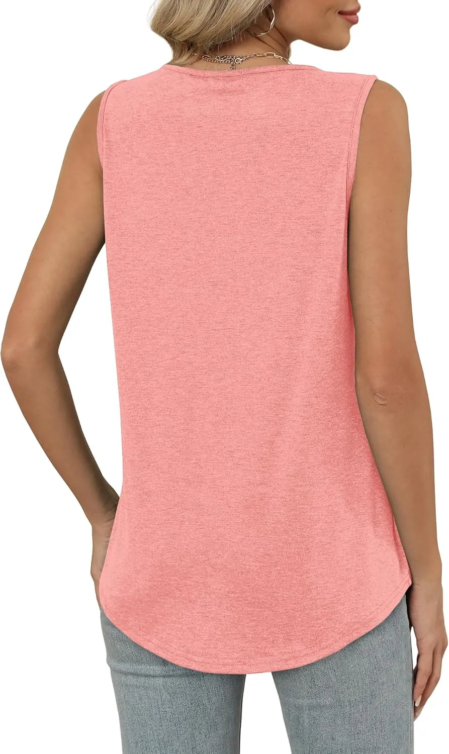 OFEEFAN Tank Top for Women Loose Fit Sleeveless Shirts V Neck Summer Clothes Ruched Women's Tees and Tanks Curved Hem