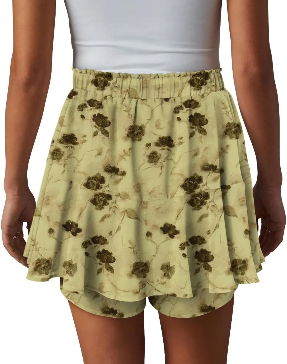 onlypuff Flowy Shorts for Women Chiffon Ruffle Skorts Mini Skirts for Teen Girls