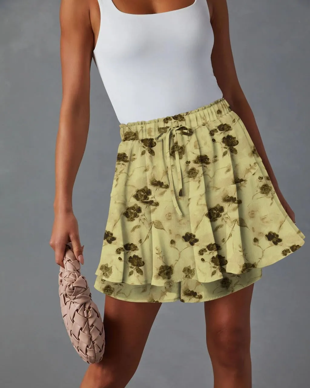 onlypuff Flowy Shorts for Women Chiffon Ruffle Skorts Mini Skirts for Teen Girls