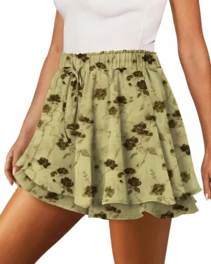 onlypuff Flowy Shorts for Women Chiffon Ruffle Skorts Mini Skirts for Teen Girls