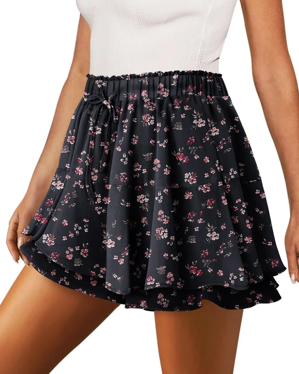 onlypuff Flowy Shorts for Women Chiffon Ruffle Skorts Mini Skirts for Teen Girls