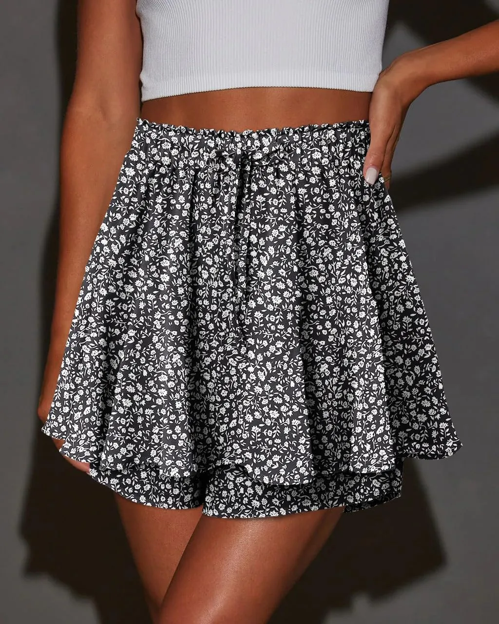 onlypuff Flowy Shorts for Women Chiffon Ruffle Skorts Mini Skirts for Teen Girls