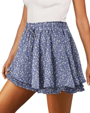 onlypuff Flowy Shorts for Women Chiffon Ruffle Skorts Mini Skirts for Teen Girls