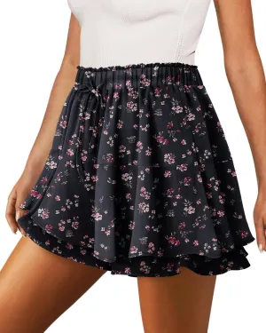 onlypuff Flowy Shorts for Women Chiffon Ruffle Skorts Mini Skirts for Teen Girls