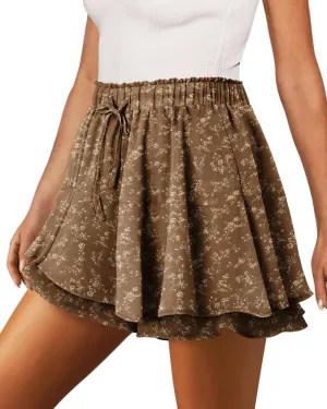 onlypuff Flowy Shorts for Women Chiffon Ruffle Skorts Mini Skirts for Teen Girls