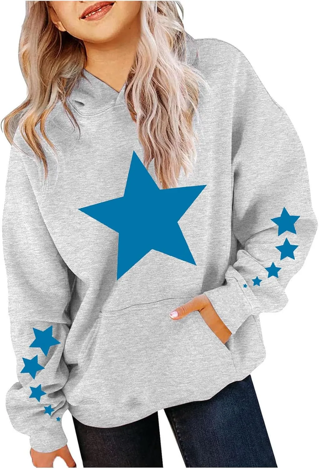 Oversized Hoodies For Boys And Girls Unisex Toddler Star Print Pullover Tops Casual Fleece Hooded Sweatshirt 4-13T