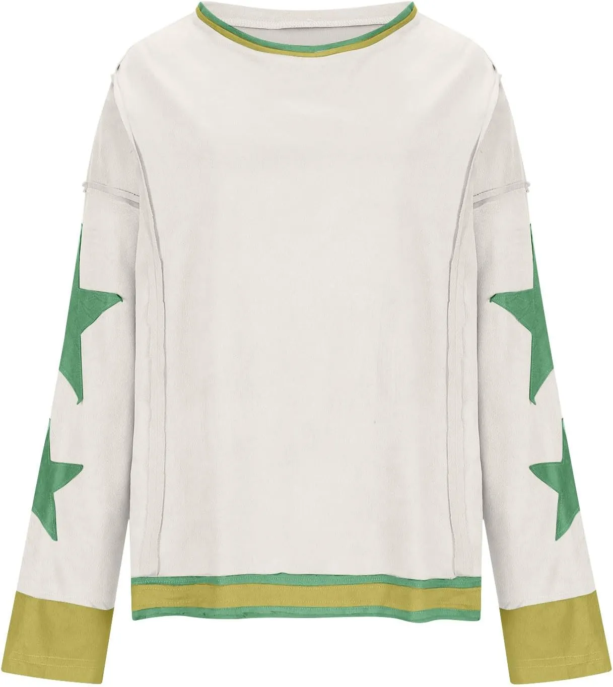 Oversized Star Graphic Sweatshirts for Women Crewneck Long Sleeve Casual Sweater Pullover Tops Drop Shoulder Shirt