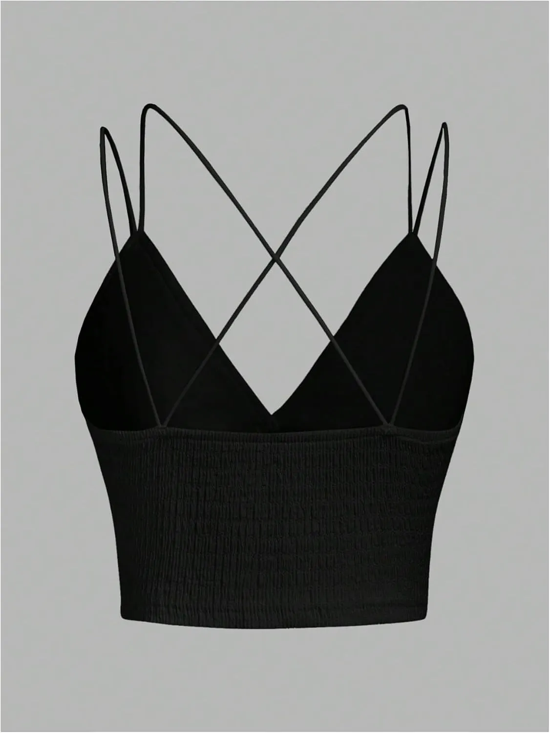 OYOANGLE Women's Criss Cross Back Cami Top Spaghetti Straps V Neck Textured Camisoles